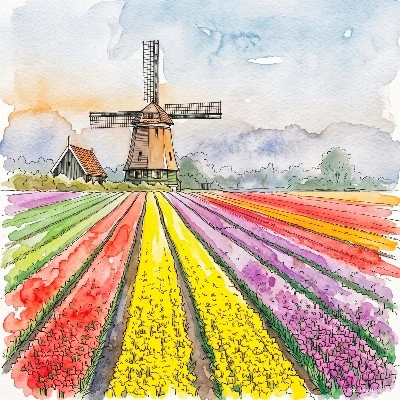 Windmill Shed and Tulips